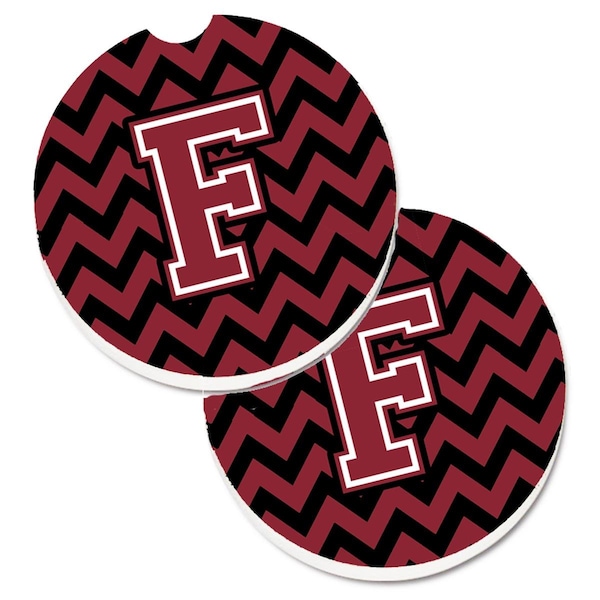 Carolines Treasures Letter F Chevron Garnet and Black Cup Holder Car Coaster, PK2 CJ1052-FCARC - main